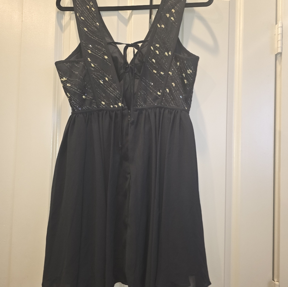 Bebe Black and Gold Sparkle Dress